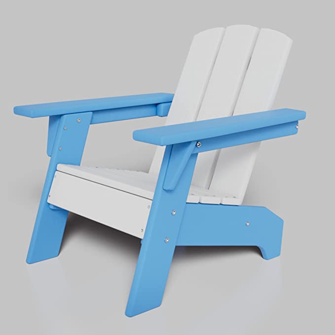 Crystal River White Seat Blue Arms ResinTEAK Child-Size Adirondack Chair