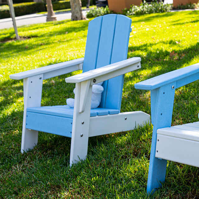 Brave Waves Blue Seat White Arms ResinTEAK Child-Size Adirondack Chair